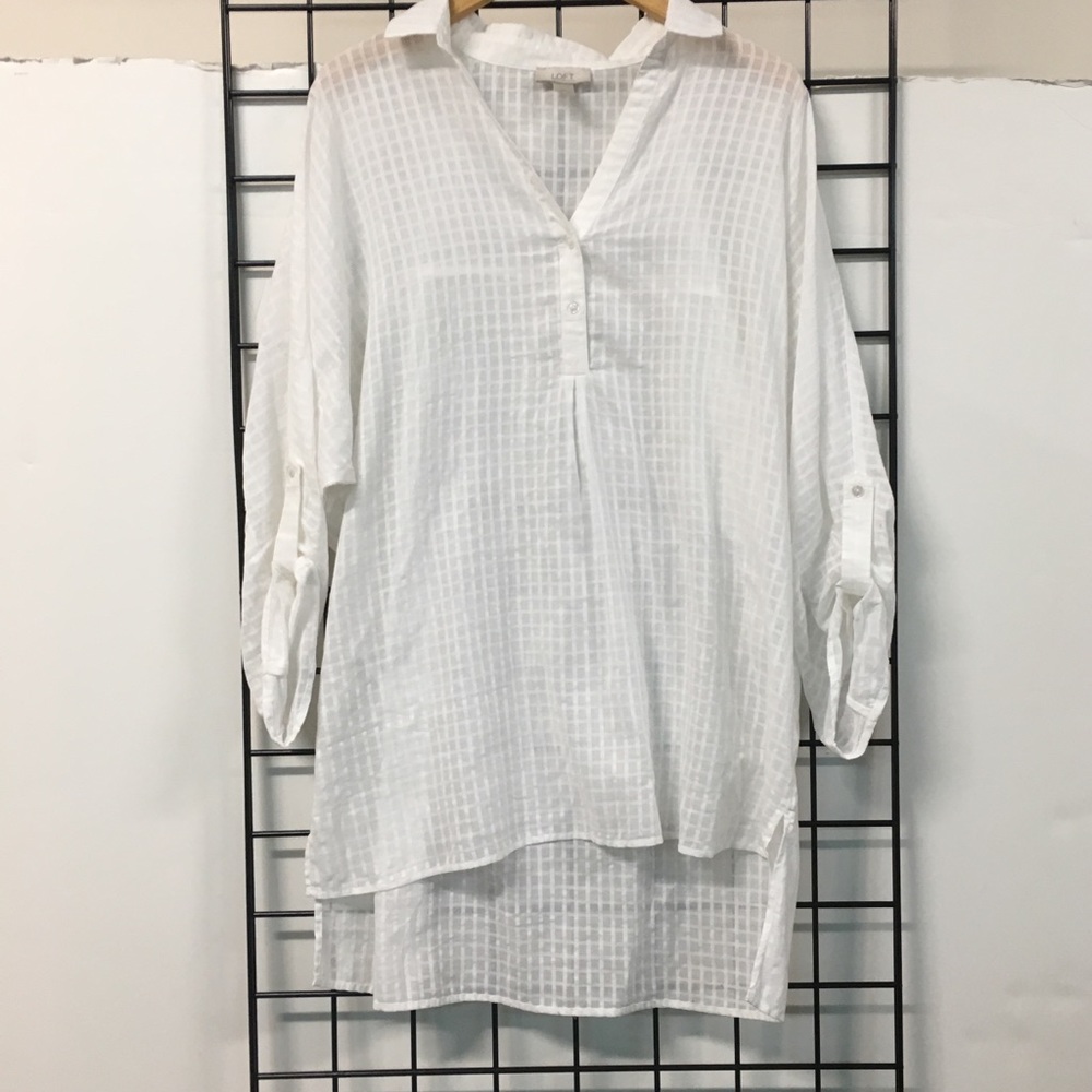 Shadow Stripe Shirt with High Low Hem